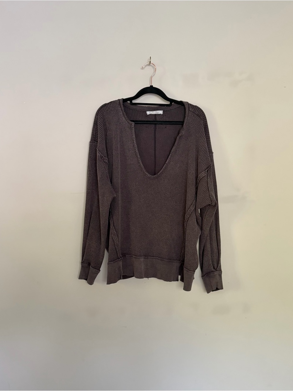 We The Free Free People Buttercup Waffle Thermal Top in Black/Grey Size XS - Picture 5 of 15